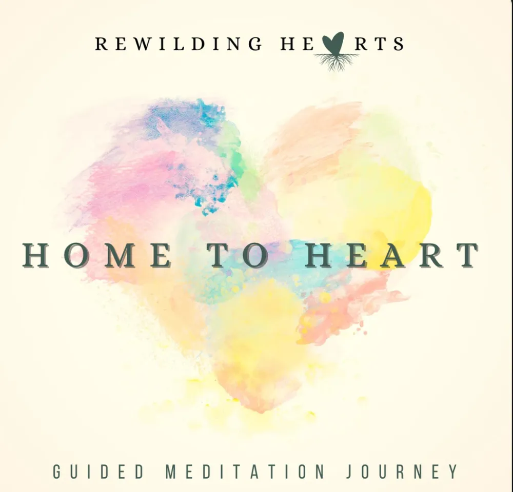 Home to Heart, a guided meditation journey, a soft watercolor heart on cream.